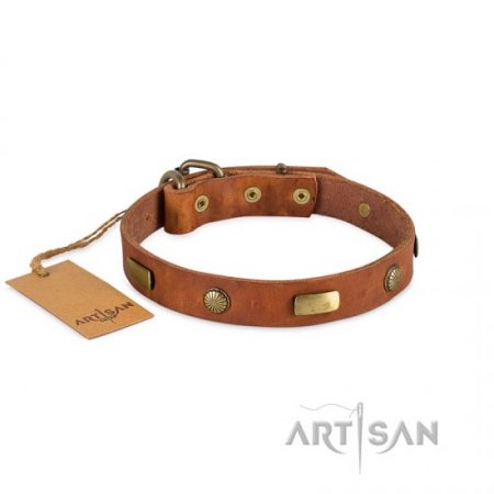 Lederhalsband FDT Artisan mit Platten und Blumen