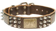 Perfect spiked leather dog collar with brass massive plates