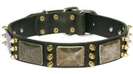Royal Leather Dog Collar with massive plates and spikes