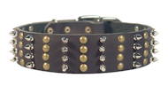 Royal leather dog collar with spikes studs, extra wide 2 inchc