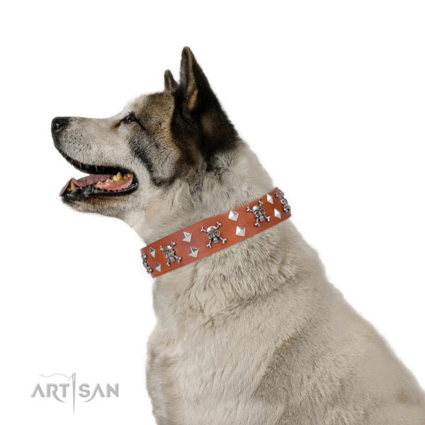 bequemes Hundehalsband aus Leder im Rocker Design in Tan