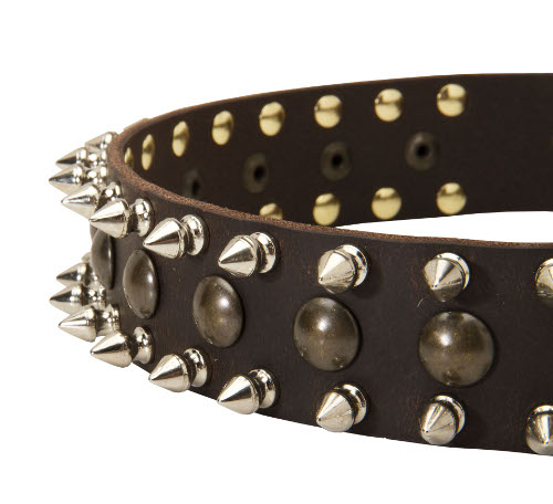 Leather Spiked and Studded Dog Collar 3 Rows - Click Image to Close