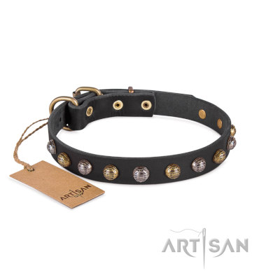 Ledernes Hundehalsband mit Schmuck-Mix